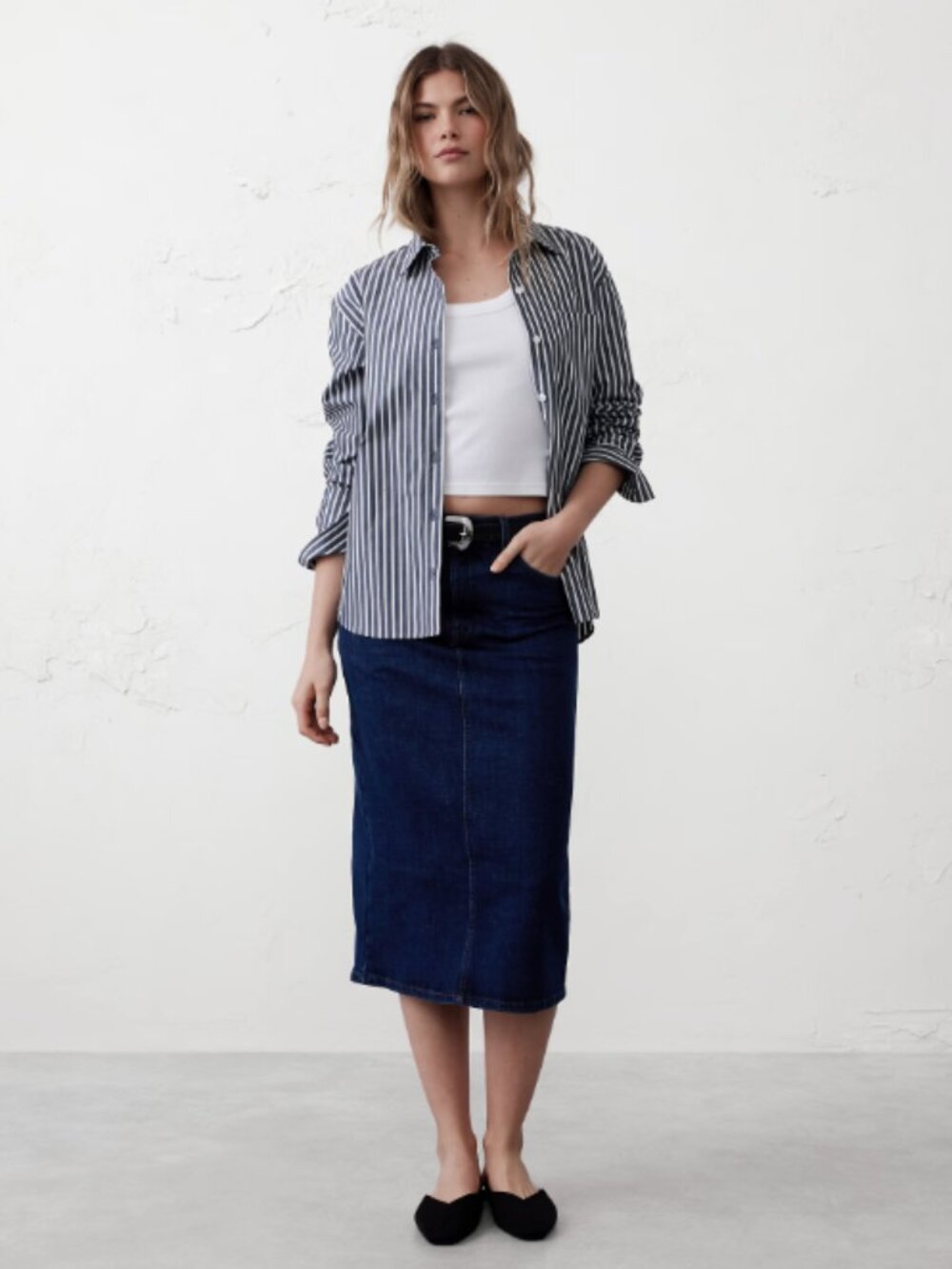 Banana Republic Denim Midi Pencil Skirt Dark Rinse Size 16 Retail Price $80.00